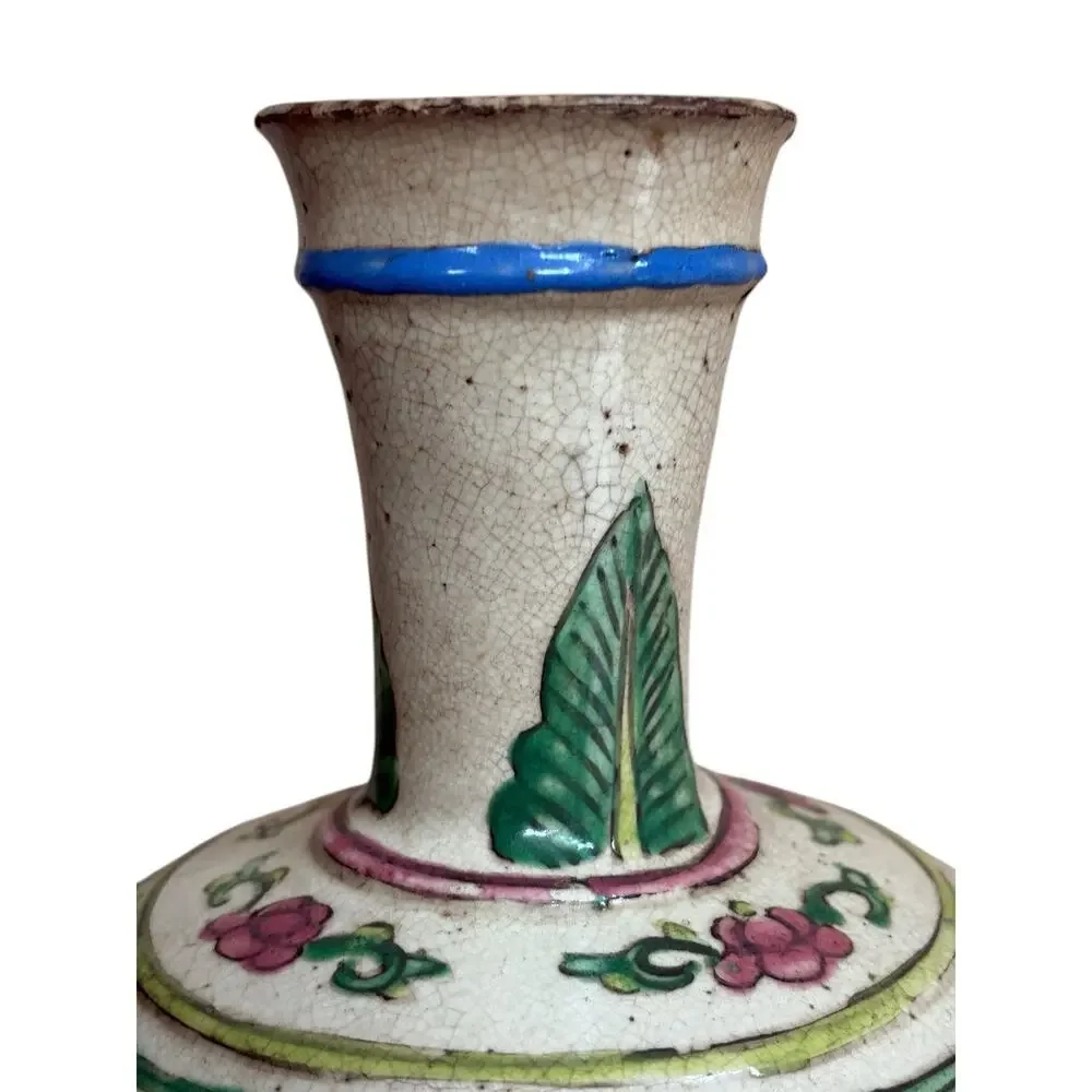 Chinese Phoenix Bottle Vase Crackle Glaze Famille Rose Style Floral Vtg Decor